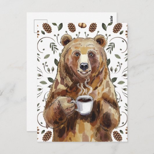 Bär mit Kaffee Postkarte (Vorne/Hinten)