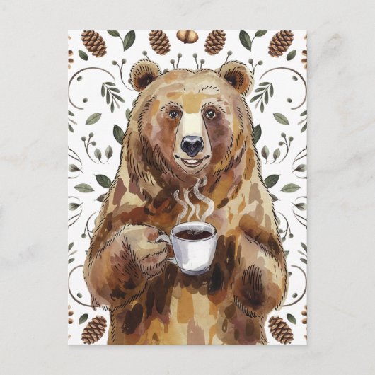 Bär mit Kaffee Postkarte (Vorderseite)