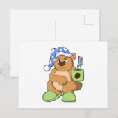 Bär mit Kaffeetasse & Langschläfer Postkarte (Vorne/Hinten)
