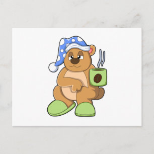 Bär mit Kaffeetasse & Langschläfer Postkarte