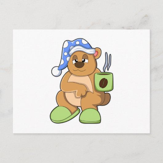 Bär mit Kaffeetasse & Langschläfer Postkarte (Vorderseite)