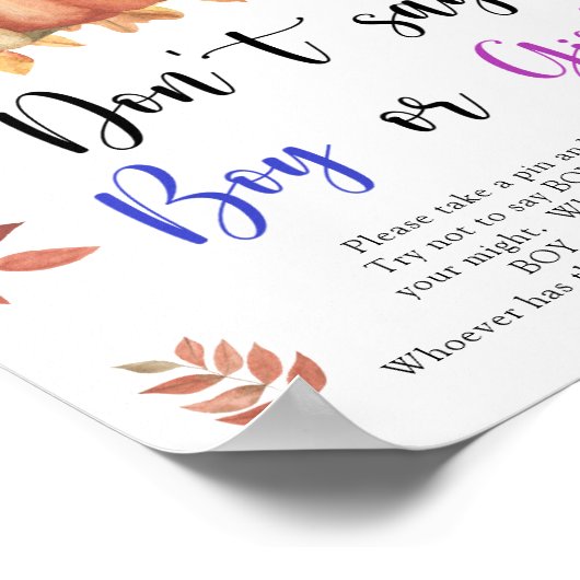 Bär mit Kürbis - Sag nicht Junge oder Mädchen Poster (Ecke)