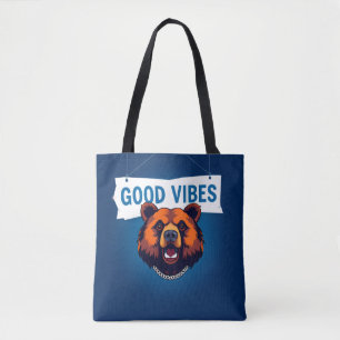 Bär mit lebendigen Farben und Good Vibes Text Tasche