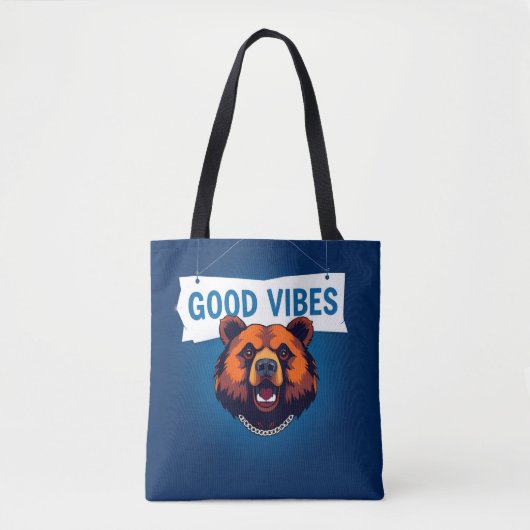 Bär mit lebendigen Farben und Good Vibes Text Tasche (Vorderseite)