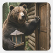 Bär mit Leerlaufeinzug Quadratischer Aufkleber (Vorderseite)