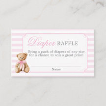 Bär mit rosa Streifen Baby-Party-Windel-Raffle-Kar