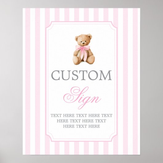 Bär mit rosa Streifen personalisiertes Schild (Vorne)