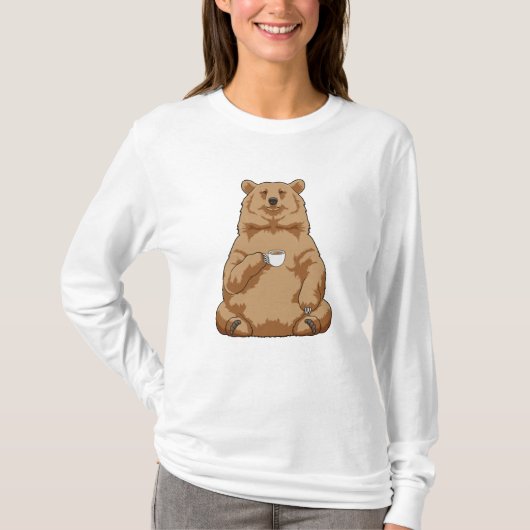 Bär mit Tasse Kaffee T-Shirt (Vorderseite)
