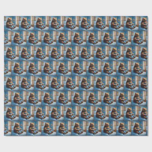 Bär mit Teddybär im Bett Geschenkpapier (Flach)