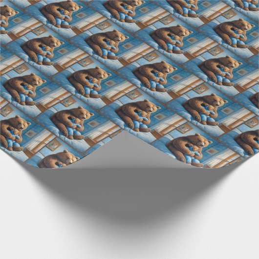 Bär mit Teddybär im Bett Geschenkpapier (Ecke)