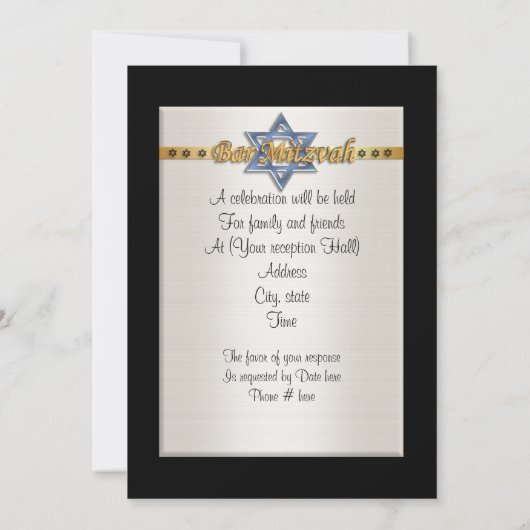 Bar Mitvah Einladung formalen blauen Star von Davi (Rückseite)