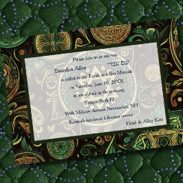 Bar Mitzvah Abstract Design Green Einladung