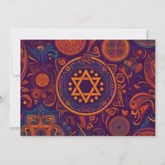 Bar Mitzvah Abstract Design Lila Orange Einladung (Rückseite)