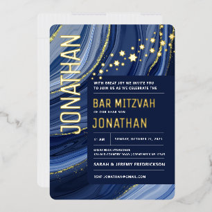 Bar Mitzvah Agate Marble REAL GOLD Foil Einladung