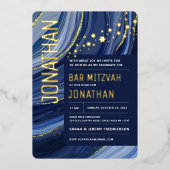 Bar Mitzvah Agate Marble REAL GOLD Foil Einladung (Vorderseite)