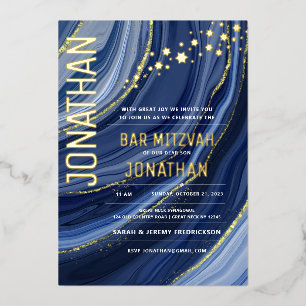 Bar Mitzvah Agate Marble REAL GOLD Foil Einladung
