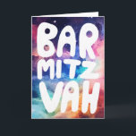 BAR MITZVAH Anpassbare Regenbogengalaxie-Glückwuns Karte<br><div class="desc">Handgezeichneter Text von mir für Sie mit einem bunten Regenbogen Hintergrund. Fügen Sie Ihren eigenen Text in die Innenseite der Karte ein. Für weitere Designs und Farben Karo mein Shop! Oder lass mir Bescheid, wenn du etwas Angewohntes willst. Ich habe auch passendes Packpapier und natürlich sowohl Bar und Bat Mitzvah...</div>