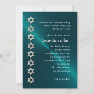 Bar Mitzvah Aquamarin Sheen Silver Stars von David Einladung