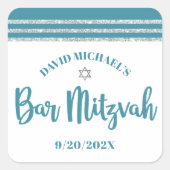 Bar Mitzvah Aquamarin Silver Tallit Bold Script Mo Quadratischer Aufkleber (Vorderseite)