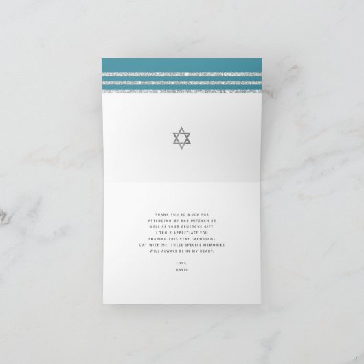 Bar Mitzvah Aquamarin Silver Tallit Script Modern  Dankeskarte (Innenseite)