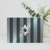 Bar Mitzvah Aquamarin und Silver Stripe Star von D RSVP Karte (Stehend Vorderseite)