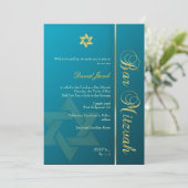 Bar Mitzvah/aquamarines Blau/Gold Einladung (Stehend Vorderseite)