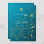 Bar Mitzvah/aquamarines Blau/Gold Einladung (Vorne/Hinten)