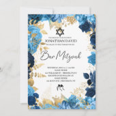 Bar Mitzvah\Bat Mitzvah,Birthday,Blue Gold Star Einladung (Vorderseite)