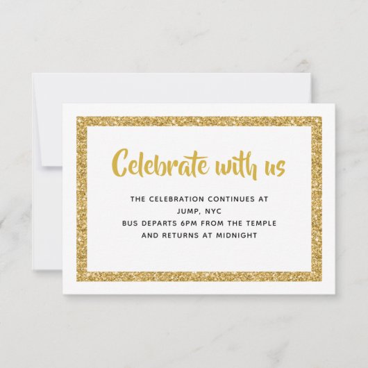 Bar Mitzvah Beilage für Glitzer in Weiß und Gold Einladung (Vorderseite)