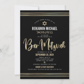 Bar Mitzvah Black Gold Foil Script Hebräischer Nam Einladung (Vorderseite)