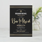 Bar Mitzvah Black Gold Foil Script Hebräischer Nam Einladung (Stehend Vorderseite)