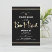 Bar Mitzvah Black Gold Foil Script kühl modern Einladung (Stehend Vorderseite)