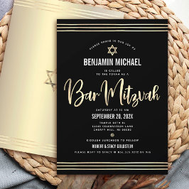 Bar Mitzvah Black Gold Foil Script kühl modern Einladung
