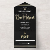Bar Mitzvah Black Gold Foil Script Tallit Modern All In One Einladung (Innen Boden)