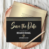 Bar Mitzvah Black Gold Foil Script Tallit Modern Save The Date