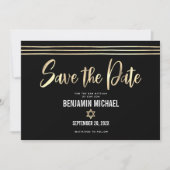 Bar Mitzvah Black Gold Foil Script Tallit Modern Save The Date (Vorderseite)