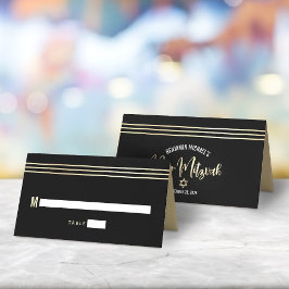 Bar Mitzvah Black Gold Foil Tallit Script Modern Platzkarte