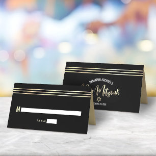 Bar Mitzvah Black Gold Foil Tallit Script Modern Platzkarte