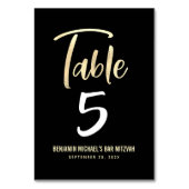 Bar Mitzvah Black Gold Script Modernes, feines Ele Tischnummer (Vorderseite)