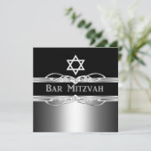 Bar Mitzvah Black Silver Metal Boy 2 Einladung (Stehend Vorderseite)