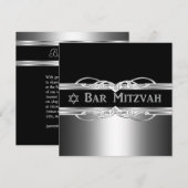 Bar Mitzvah Black Silver Metal Boy Einladung (Vorne/Hinten)