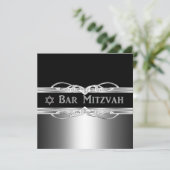 Bar Mitzvah Black Silver Metal Boy Einladung (Stehend Vorderseite)