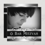 Bar Mitzvah Black Silver Metal männlich 2 Einladung<br><div class="desc">Bar Mitzvah Jewish Star feiert Elegantes Black Silver Metal männliches Party,  Celebration. Passen Sie Ihre persönlichen Daten an. Foto hinzufügen</div>