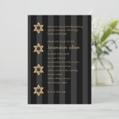 Bar Mitzvah Black Strip Gold Star Einladung (Stehend Vorderseite)