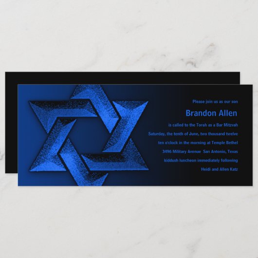 Bar Mitzvah Black und Blue Star von David Einladung (Vorne/Hinten)