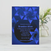 Bar Mitzvah Black und Blue Star von David Einladung (Stehend Vorderseite)
