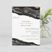 Bar Mitzvah Black und Gold Agate Border Moderne Einladung (Stehend Vorderseite)