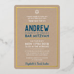 BAR MITZVAH - Blau der intelligenten, fett gedruck Folieneinladung<br><div class="desc">von kat massard >>> kat@simplysweetPAPERIE.com << Bar Mitzvah Einladung mit echten glänzenden Folienakzenten.</div>