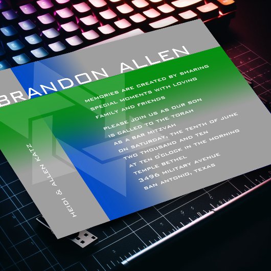 Bar Mitzvah Blau und Grün für jede Farbe Einladung