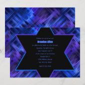 Bar Mitzvah Blau und Lila Abstrakte Kariert Einladung (Vorne/Hinten)